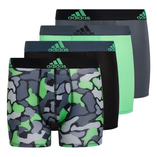 adidas Boys' Youth Performance Graphic 4-Pack Boxer Brief, Grey/Black/Nomad Camo Green, Small
