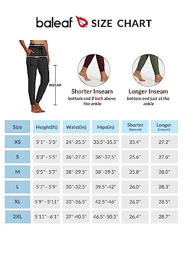 BALEAF Women's Joggers Lightweight Hiking Pants High Waist 5 Zipper Pockets Quick Dry Travel Athletic UPF50+ Black M