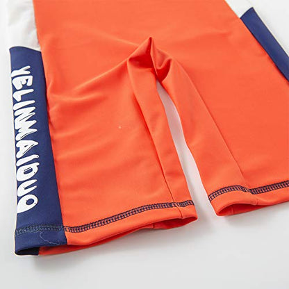 Styles I Love Kid Boys Palm Tree Orange Long Sleeve One-Piece Zipper Rash Guard Swimsuit with Swim Hat 2pcs Beach Swimwear