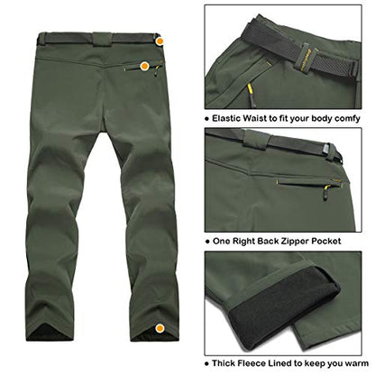 TREKEK Men's Warm Ski Hiking Softshell Fleece Lined Winter Outdoor Windproof Waterproof Pants, Army Green, 34W x 30L