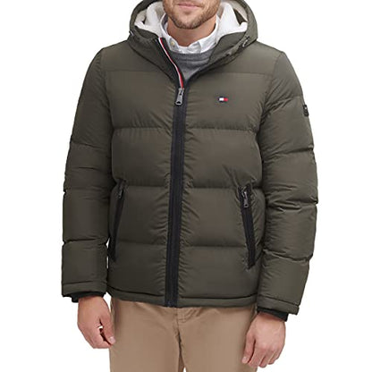 Tommy Hilfiger Men's Hooded Puffer Jacket (Standard and Big and Tall), Army Green, XX-Large