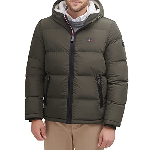Tommy Hilfiger Men's Hooded Puffer Jacket (Standard and Big and Tall), Army Green, XX-Large
