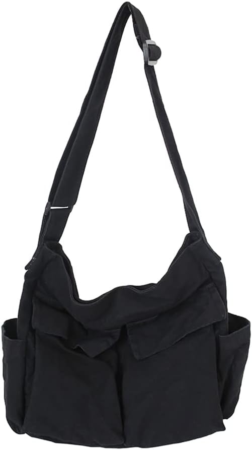 JQWSVE Canvas Messenger Bag Large Hobo Crossbody Bag with Multiple Pockets Canvas Shoulder Tote Bag for Women and Men