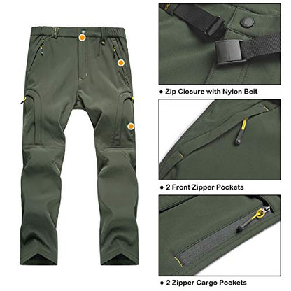 TREKEK Men's Warm Ski Hiking Softshell Fleece Lined Winter Outdoor Windproof Waterproof Pants, Army Green, 34W x 30L