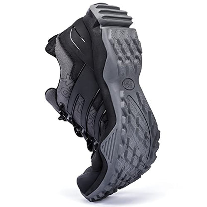 Grand Attack Hiking Shoes for Men Waterproof Hiking Boots Mountaineering Backpacking Outdoor Work Water Shoes Lightweight Comfortable Anti Slip Hike Trekking Sneakers Black Grey Size 10