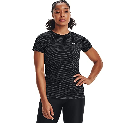 Under Armour womens Tech Spacedye Short Sleeve Crew Neck T-Shirt , Black (001)/Metallic Silver , Large