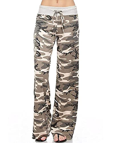 NEWCOSPLAY Women's Comfy Pajama Pants Casual Drawstring Palazzo Lounge Wide Leg Pants (Camouflage, X-Large)