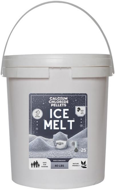 40 lb Pail - Calcium Chloride Pellets for Ice Melt - Fast-Acting & Safe on Surfaces - Ideal for Driveways, Sidewalks, and Entryways