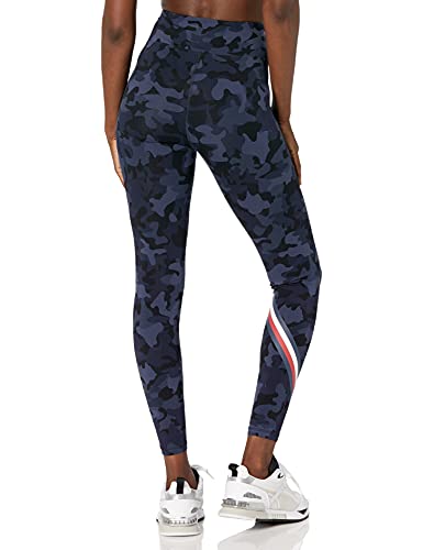 Tommy Hilfiger Performance Workout Pants-High-Rise Cotton Leggings for Women, Navy Camo, Large