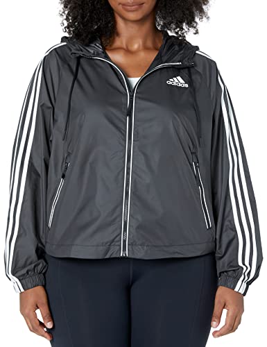 adidas Women's Plus Size Basic 3-Stripes Wind Jacket, Black/Black/White, 2X