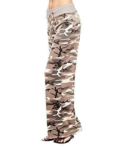 NEWCOSPLAY Women's Comfy Pajama Pants Casual Drawstring Palazzo Lounge Wide Leg Pants (Camouflage, X-Large)