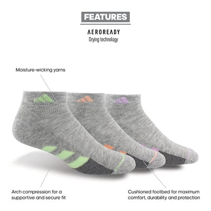 adidas Women's Cushioned II 3-Pack Low Cut, CoolLightHeather/GlowGreen/ClearLilacPurple, Medium
