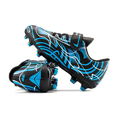 Rhyme-Zeal Kids Soccer Cleats Shoes Boys Girls Athletic Outdoor Indoor Firm Ground Soccer Shoes Comfortable Football Shoes Black Blue