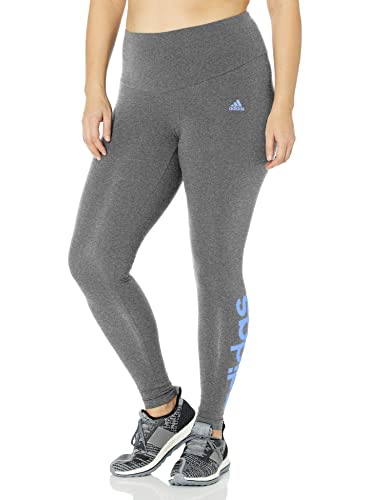 adidas Women's Plus Size Essentials High-Waisted Logo Leggings, Dark Grey Heather/Blue Fusion, 1X