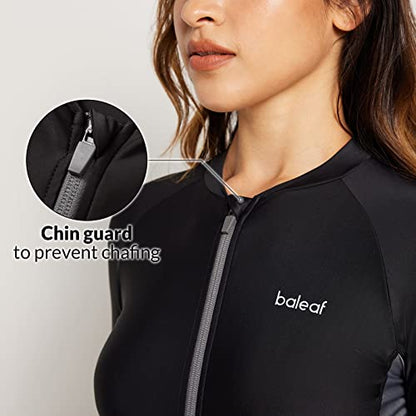 BALEAFWomen's Long Sleeve Rash Guard Zip Front Swim Shirts Sun Protection Swimsuits Jacket Black/Grey M