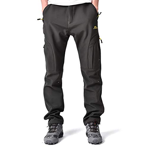 TREKEK Men's Warm Ski Hiking Softshell Fleece Lined Winter Outdoor Windproof Waterproof Pants, Army Green, 34W x 30L