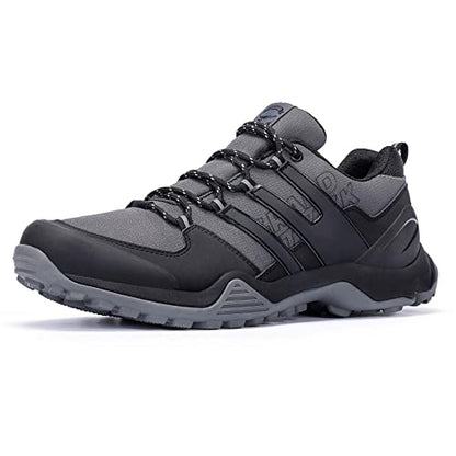 Grand Attack Hiking Shoes for Men Waterproof Hiking Boots Mountaineering Backpacking Outdoor Work Water Shoes Lightweight Comfortable Anti Slip Hike Trekking Sneakers Black Grey Size 10