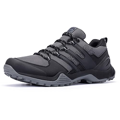 Grand Attack Hiking Shoes for Men Waterproof Hiking Boots Mountaineering Backpacking Outdoor Work Water Shoes Lightweight Comfortable Anti Slip Hike Trekking Sneakers Black Grey Size 10