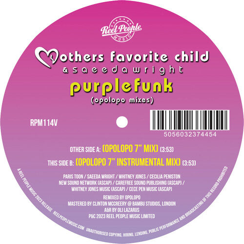 Mothers Favorite Child & Saeeda Wright - Purple Funk (opolopo Remixes) - Vinyl Record