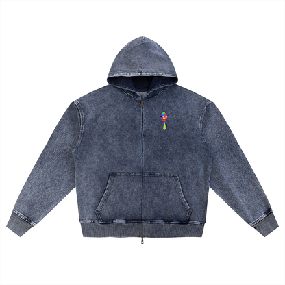 Love Bar Snow Wash Oversized Zip-Up Hoodie