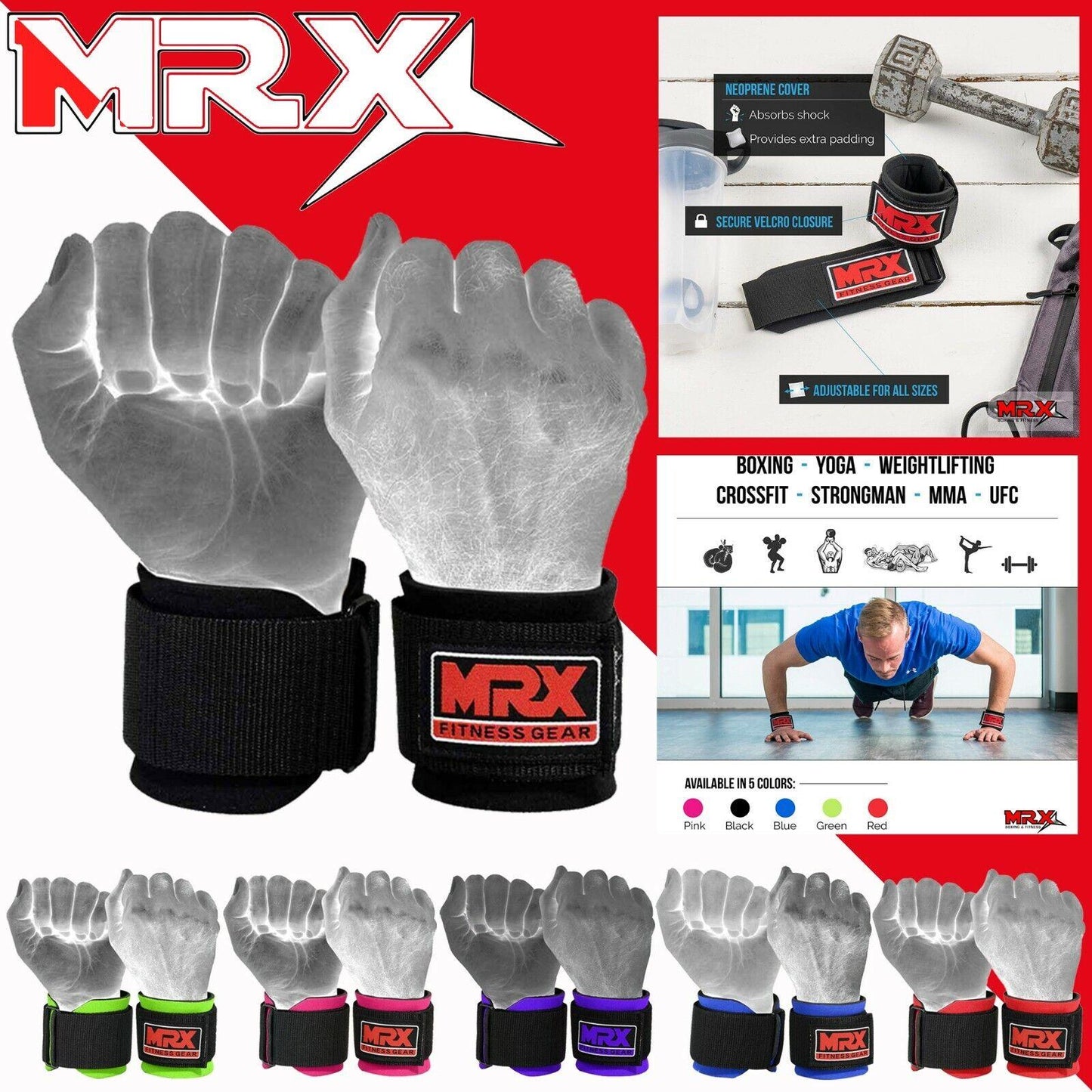 MRX Weight Lifting Wrist Straps Lifting Wrap Gym Bodybuilding Workout - Triathlete Store