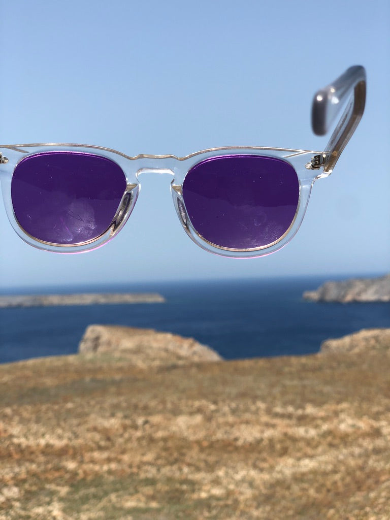 Clear Acetate Square Sunglass with Colored Lenses - Benson