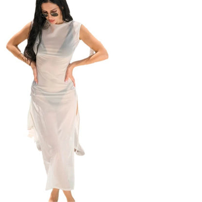 Sheer Beach Cover-Up - White Drawstring Poolside Tunic