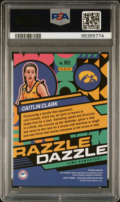 Graded 2024 Panini Caitlin Clark Collection Caitlin Clark #RD2 Razzle Dazzle Rookie RC Basketball Card PSA 10 Gem Mint