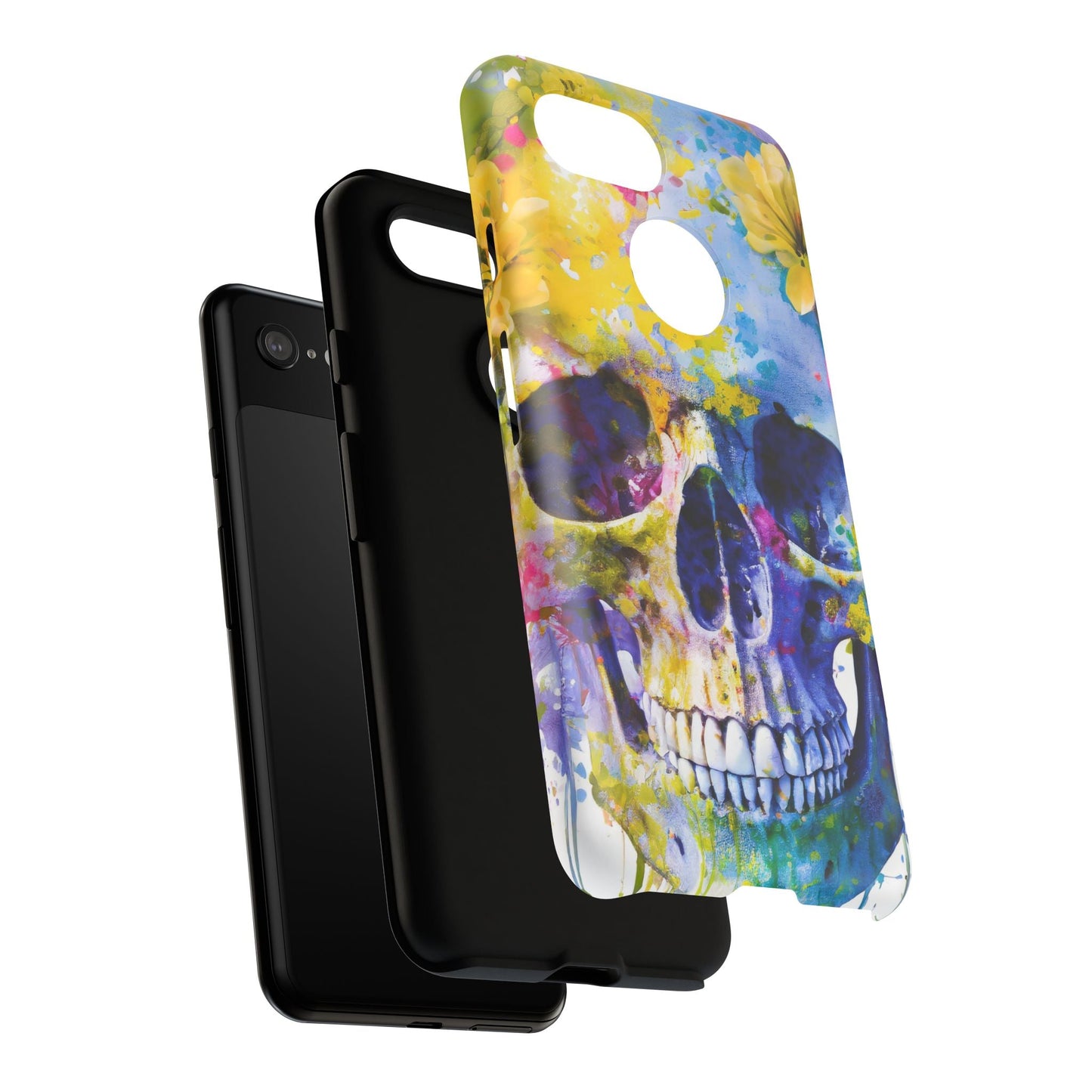 Vibrant Blue Floral Skull Tough Phone Case