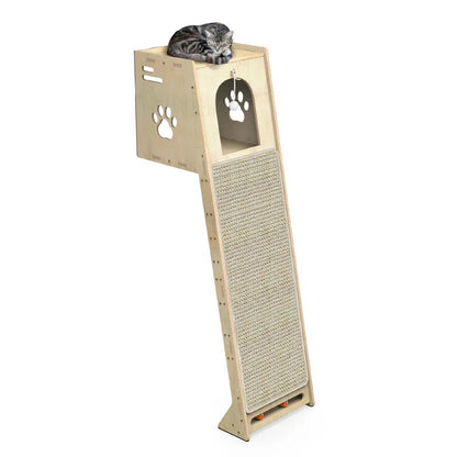 Luxury Wall-Leaning Cat Climbing Tower — Modern Cat Climber with Scratching Mat & Perch