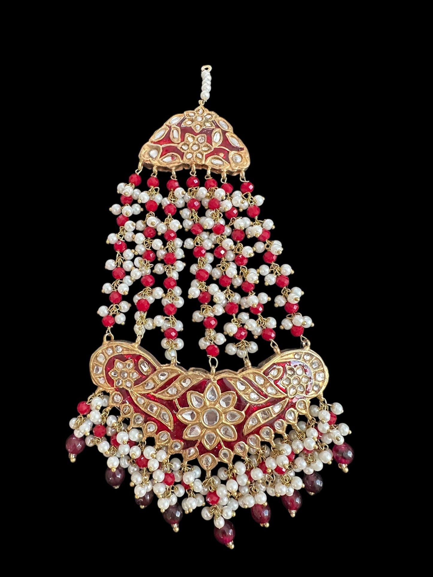 JTK37 kundan jhoomar tika in red meenakari  ( READY TO SHIP )