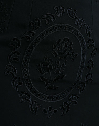 Dolce & Gabbana Black Floral Lace Viscose Bodycon Midi Dress