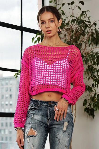 ADORA Drop Shoulder Crochet Crop Top