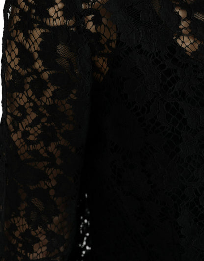 Dolce & Gabbana Black Floral Lace Long Sleeves Blouse Top
