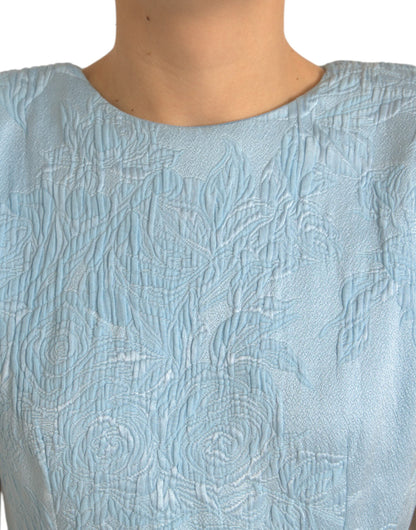 Dolce & Gabbana Light Blue Floral Jacquard Puff Sleeve Mini Dress