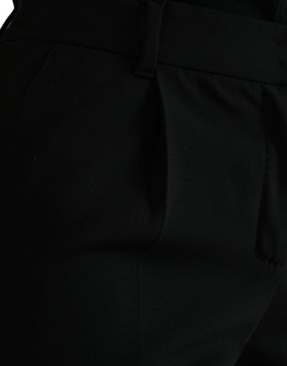 Dolce & Gabbana Black Wool Mid Waist Tapered Pants
