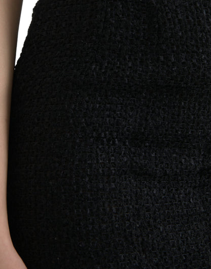 Dolce & Gabbana Black Wool High Waist Pencil Cut Midi Skirt