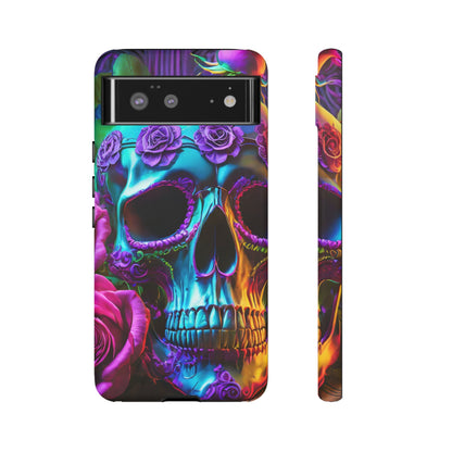 Neon Skull and Roses Vibrant Tough Phone Case