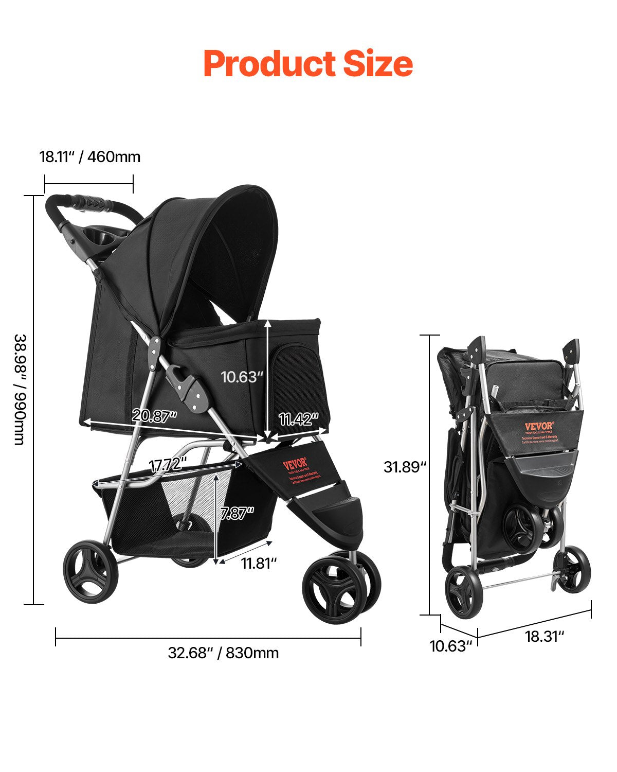 Agile 3-Wheel Quick-Fold Pet Stroller