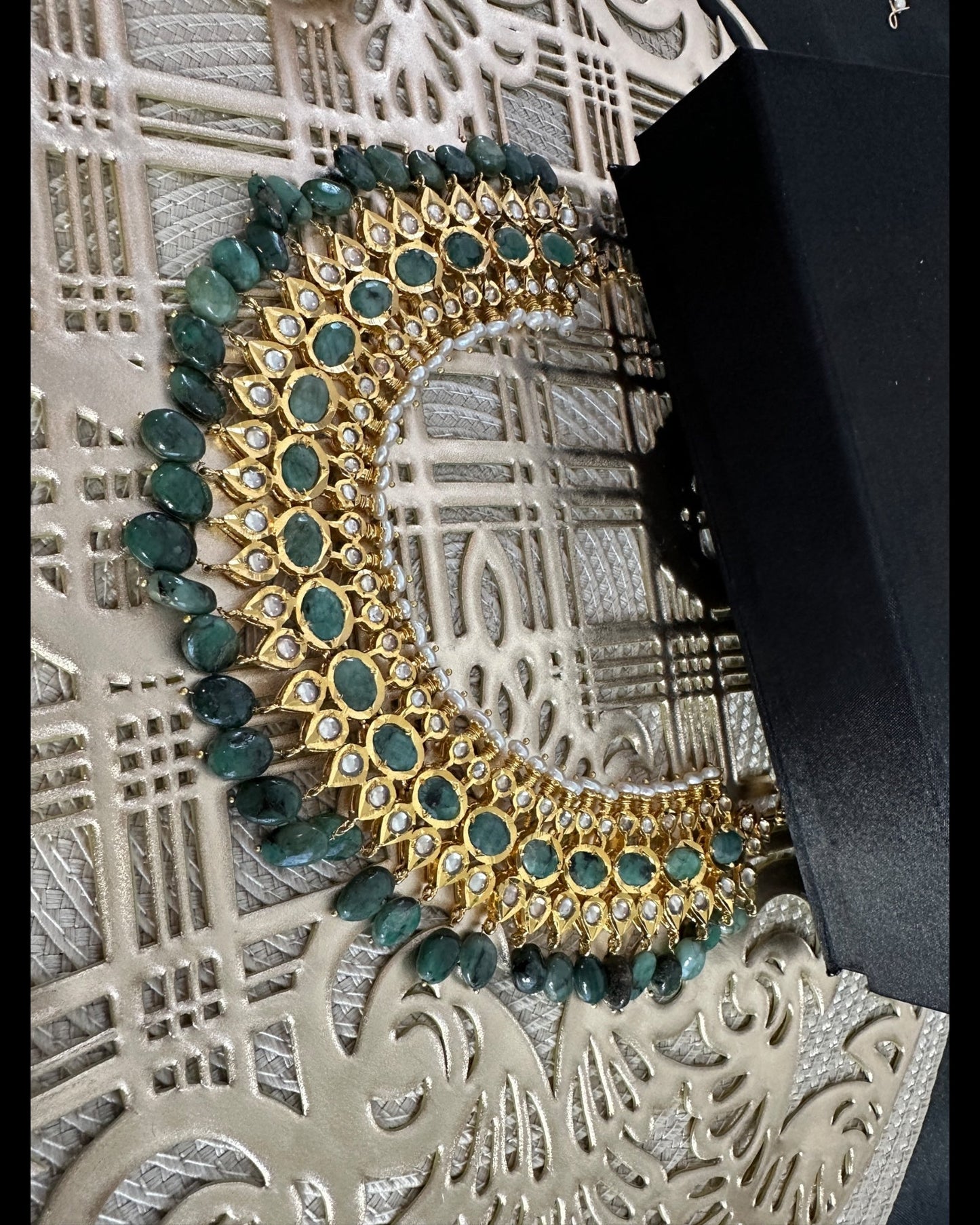 DNS182  Aleezay necklace with emerald stones ( READY TO SHIP  )