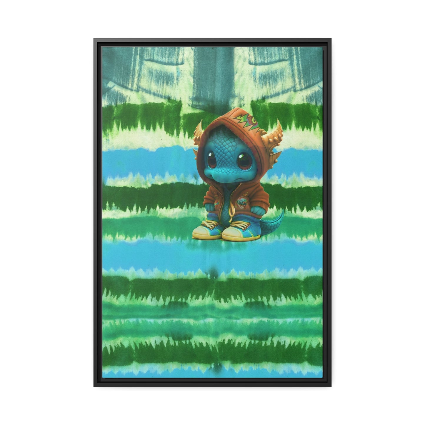 Baby Dragon Jam Aqua Matte Canvas with Black Frame