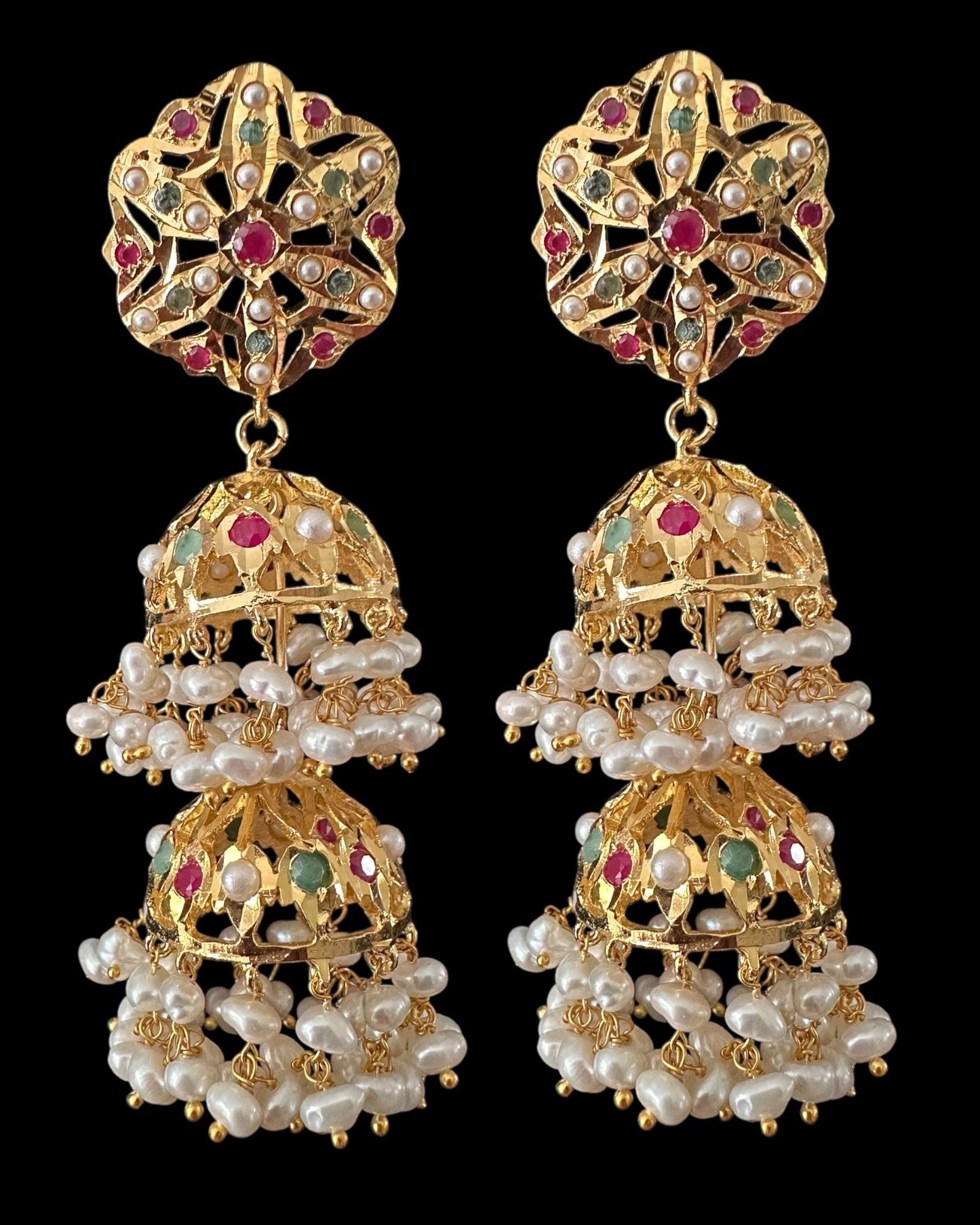 Viya bridal set in natural pearls , rubies and emeralds ( SHIPS IN 4 WEEKS)
