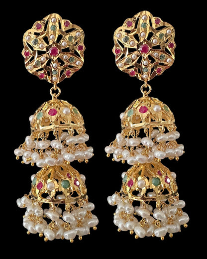 Viya bridal set in natural pearls , rubies and emeralds ( SHIPS IN 4 WEEKS)