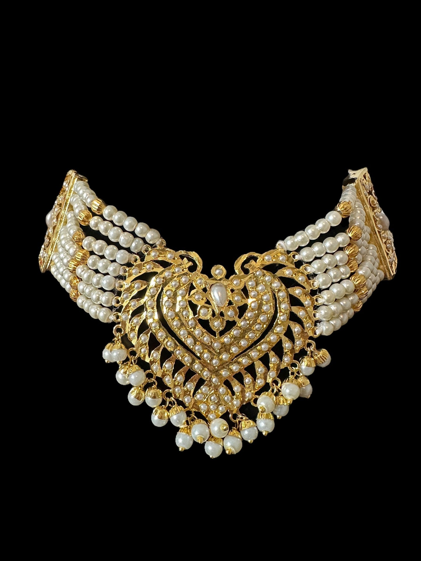 BR479 Insha pearl jadau bridal set in shell pearls ( SHIPS IN 4 WEEKS )