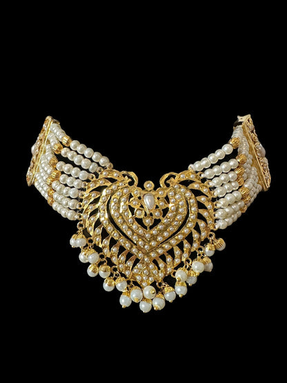 BR479 Insha pearl jadau bridal set in shell pearls ( SHIPS IN 4 WEEKS )