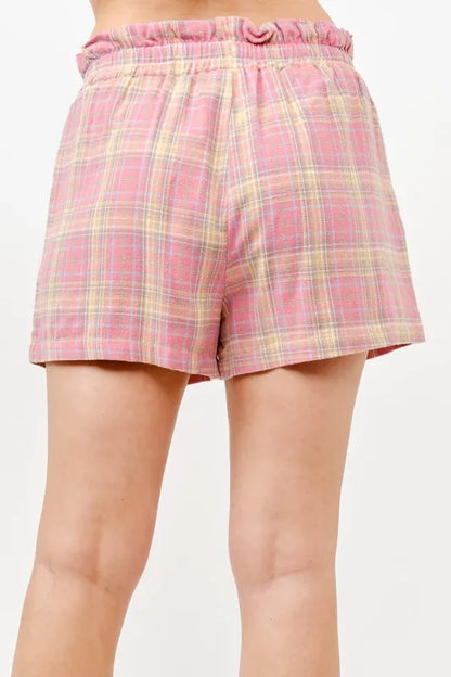 And The Why Plaid Print Smocked Detail Casual Shorts