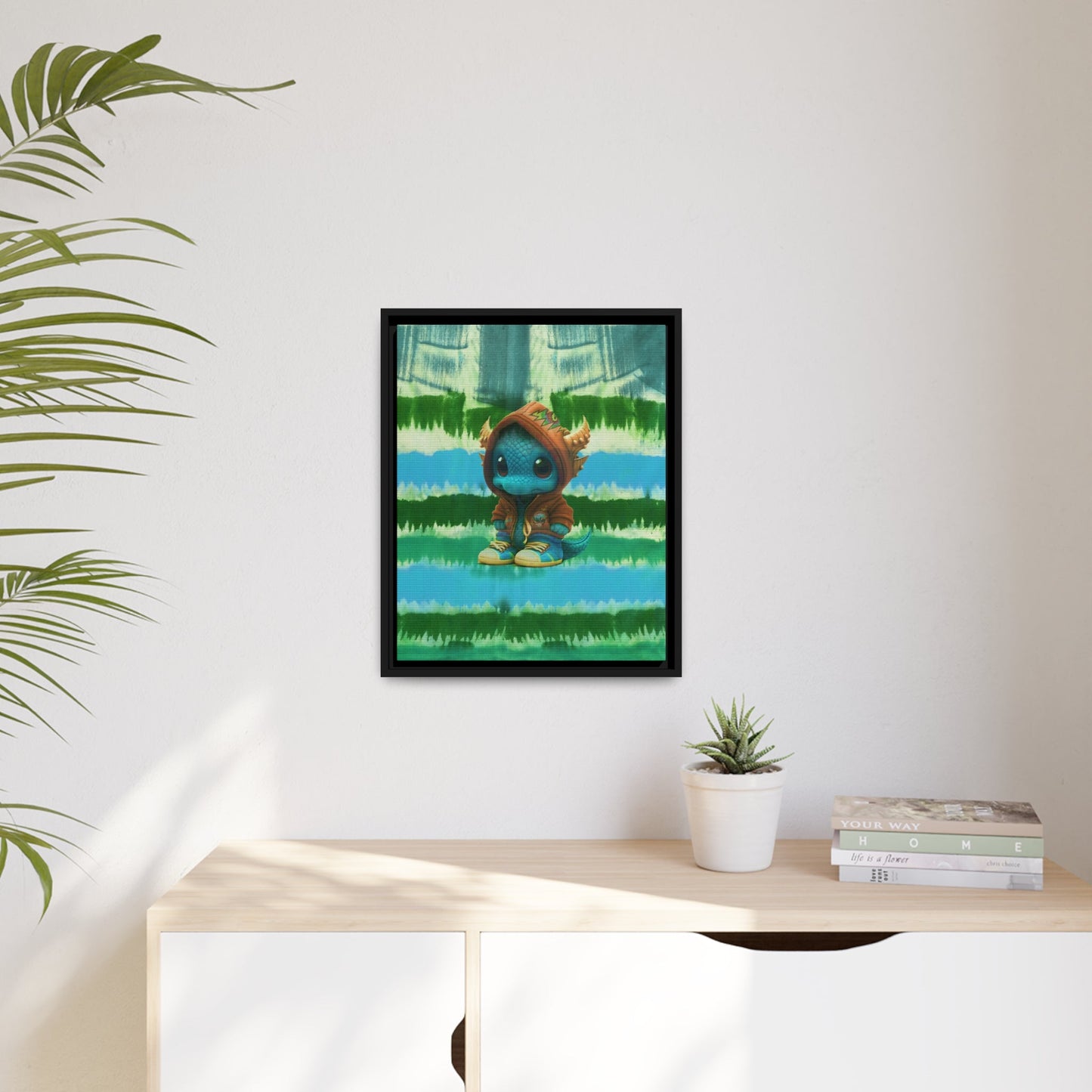 Baby Dragon Jam Aqua Matte Canvas with Black Frame