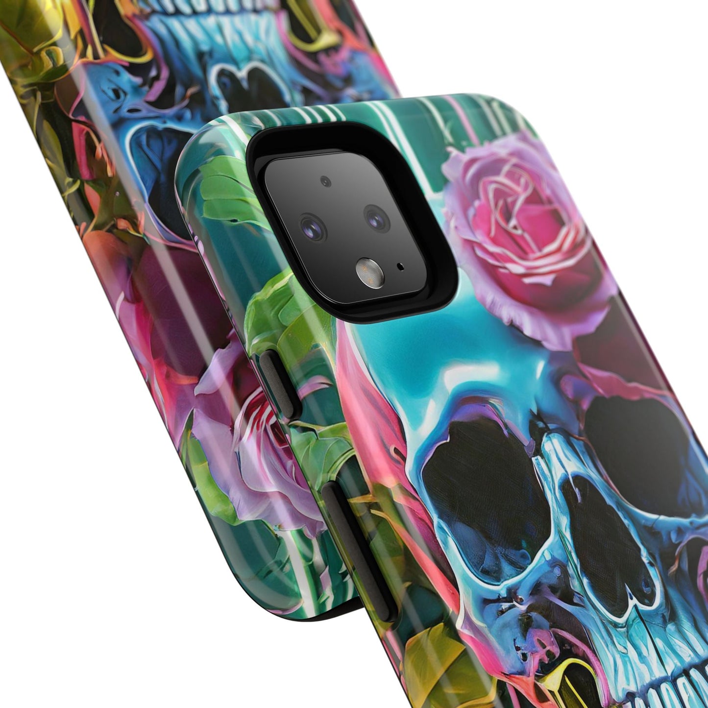 Neon Rose Skull Tough Phone Case