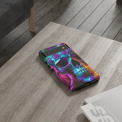 Neon Skull and Roses Vibrant Tough Phone Case