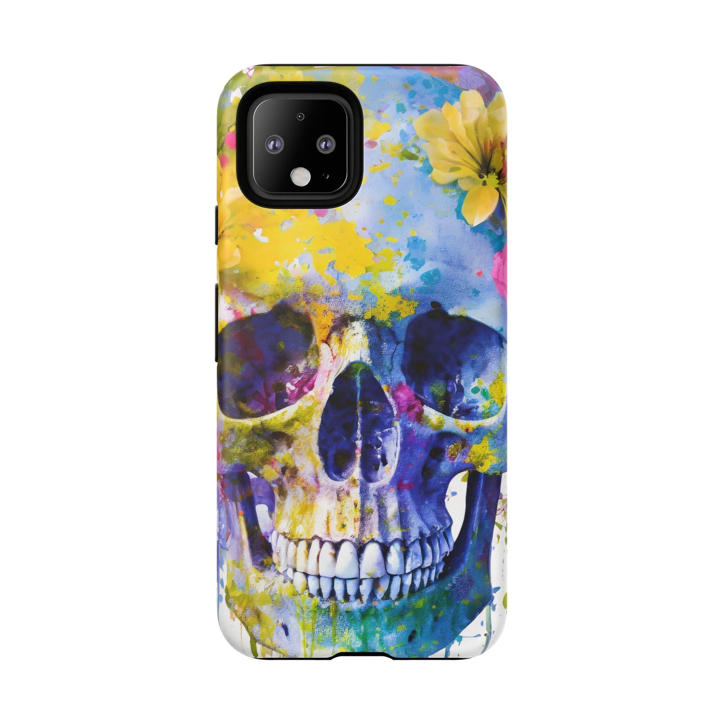 Vibrant Blue Floral Skull Tough Phone Case